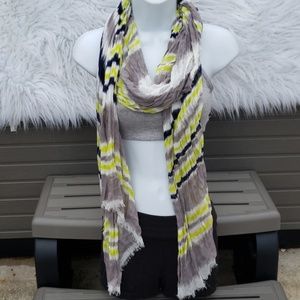 Stripe Scarf in Navy Blue, Yellow, Gray and White